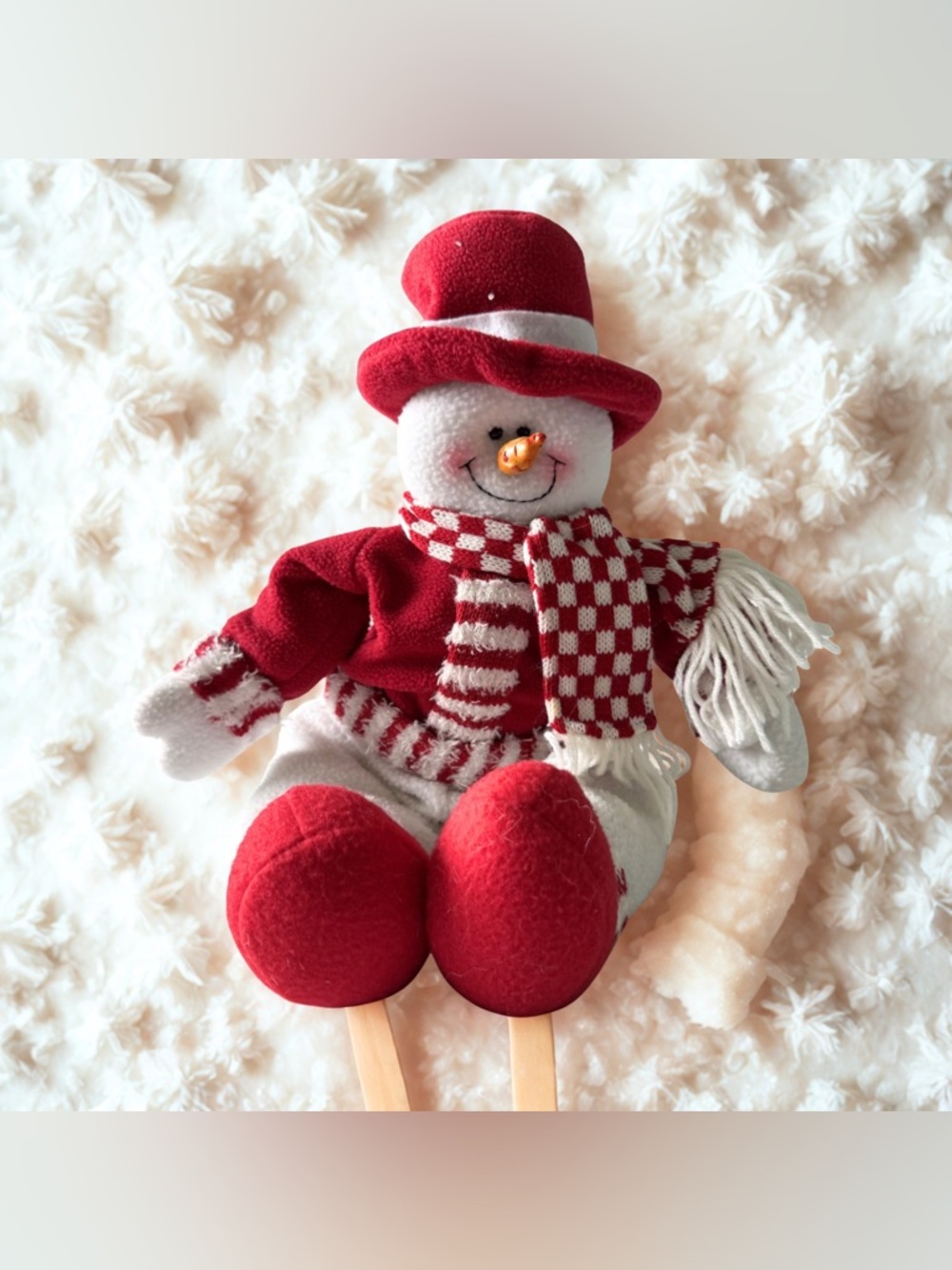 Christmas Snowman Plush Doll Red Hat Checkered Scarf‎ Holiday Decor
